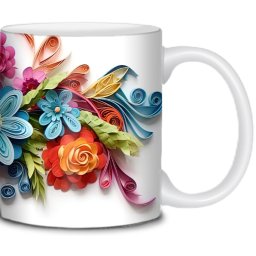 Cana cu flori 3D colorate, ceramica, 330 ml