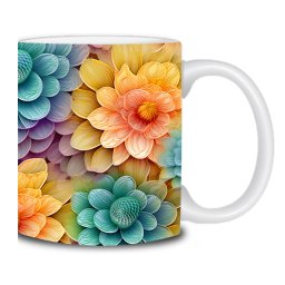 Cana cu flori 3D turcoaz si portocalii