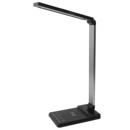 Lampa de birou LED neagra multifunctionala cu incarcare USB si incarcator wireless rapid de 15W, control tactil, ideala pentru birou si acasa.