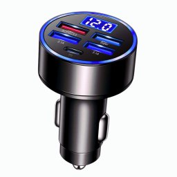 Incarcator auto cu 4 porturi USB + 1 port PD Type-C (QC3.0) cu afisaj digital LED si Incarcare rapida pentru orice telefon mobil