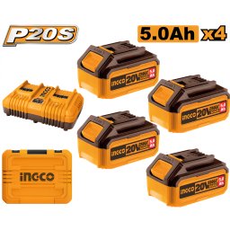 Baterie Litiu-Ion 20V 5Ah , Set 4 Buc + Incarcator Dublu Autonomie Maxima Performanta Fiabila