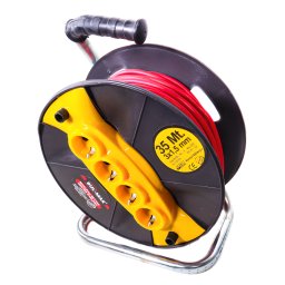 Prelungitor cu Tambur 35m, 4 Prize, 230V, Culoare Rosu