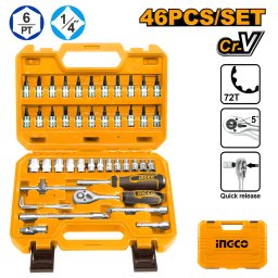 Trusa Tubulare 46 Piese 1 4 , Clichet Rapid, Otel Cr-V, Accesorii Diverse