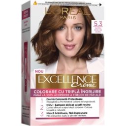 Vopsea de Par Permanenta cu Amoniac L'Oreal Paris Excellence Creme 5.3 Saten Deschis Auriu, 192 ml