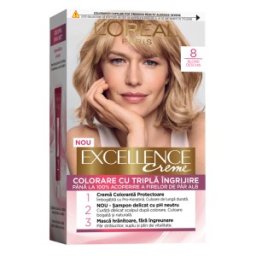 Vopsea de Par Permanenta cu Amoniac L'Oreal Paris Excellence Creme 8 Blond Deschis, 192 ml