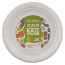Farfurii Biodegradabile, Compostabile, Rotunde, Albe, 17 cm, 12 buc