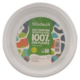 Farfurii Biodegradabile, Compostabile, Rotunde, Albe, 22 cm, 12 buc