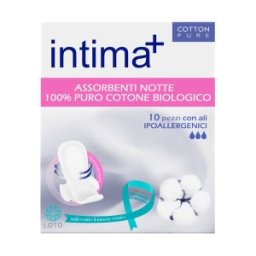 Absorbante Hipoalergenice Intima Plus, 100 % Bumbac, Noapte, 10 Bucati
