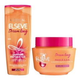 Set Ingrijire Par Lung si Deteriorat L'Oreal Paris Elseve Dream Long Sampon Reparator, 250 ml si Masca de Par S.O.S., 300 ml