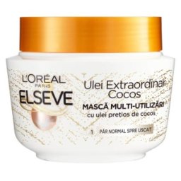Pachet Masca de Par L'Oreal Paris Elseve Ulei Extraordinar Cocos, pentru Par Normal / Uscat, 2 x 300 ml