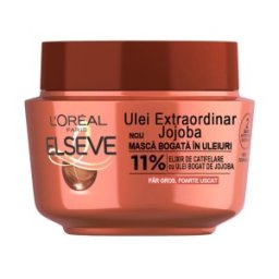 Pachet Masca de Par L'Oreal Paris Elseve Ulei Extraordinar Jojoba, pentru Par Uscat, 2 x 300 ml