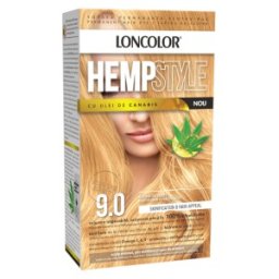 Set 2 x Vopsea de Par Permanenta Loncolor Hempstyle cu Ulei de Canabis, 9.0 Blond Deschis, 100 ml