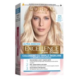 Set 2 x Vopsea de Par Permanenta cu Amoniac L'Oreal Paris Excellence Creme 01 Blond Ultra Deschis Natural, 192 ml