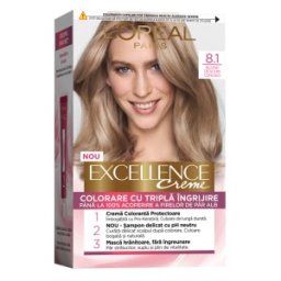 Set 2 x Vopsea de Par Permanenta cu Amoniac L'Oreal Paris Excellence Creme 8.1 Blond Deschis Cenusiu, 192 ml