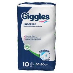 Set 2 x 10 Aleze pentru Pat, Giggles Underpad, 60 x 90 cm