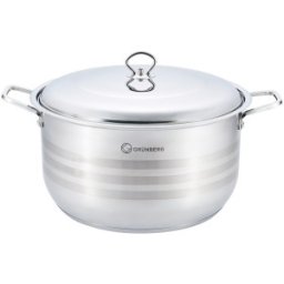 Set 2 x Cratita Inalta, Profesionala, cu Manere Groase Nituite, Capac din Inox, 38 cm, 23 l, Grunberg