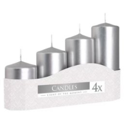 Set 2 x Lumanare Stalp Argintie 5cm x h 7cm / 9cm / 11cm / 13cm