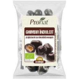 Set 2 x Bomboane Ghimbir BIO Indulcite si Glazurate cu Ciocolata Neagra, 130 g, Pronat