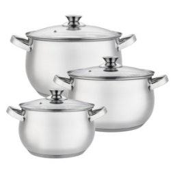 Set 6 Oale din Inox cu Capace din Sticla Grunberg, Argintiu Gr-1057