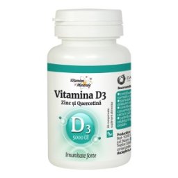 Set 2 x Vitamina D3 cu Zinc si Quercetina, 5000UI, 30 Comprimate, Dacia Plant