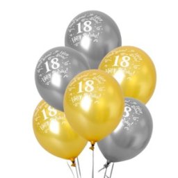 Set 2 x 8 Baloane Classic, Aurii si Argintii, 18 Birthday