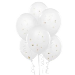Set 2 x 5 Baloane Classic, Albe cu Confetti Aurii