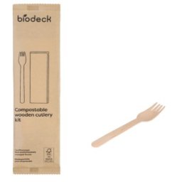 Set 2 x 250 Tacamuri de Unica Folosinta, Biodegradabile, Lemn, Furculita si Servetel Kraft