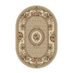 Covor Oval, 60 x 110 cm, Bej / Crem, Model Floral Lotos