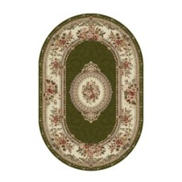 Covor Oval, 200 x 300 cm, Verde / Crem, Model Floral Lotos
