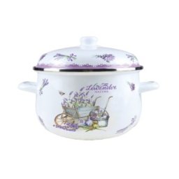 Cratita Emailata cu Capac, 20 cm, 2.90 l, Alb / Mov, Grunberg, Model GR2000B