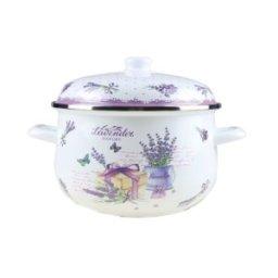 Set 2 x Cratita Emailata cu Capac, 20 cm, 2.90 l, Alb / Mov, Grunberg, Model GR2000A