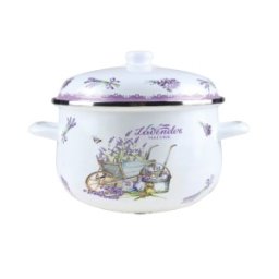 Set 2 x Cratita Emailata cu Capac, 22 cm, 3.90 l, Alb / Mov, Grunberg, Model GR2200B