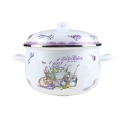 Set 2 x Cratita Emailata cu Capac, 24 cm, 4.90 l, Alb / Mov, Grunberg, Model GR2400B