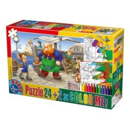 Set 2 x Puzzle 24 Piese, D-Toys, Pinocchio si 2 Planse de Colorat, Hansel si Gretel si Scufita Rosie