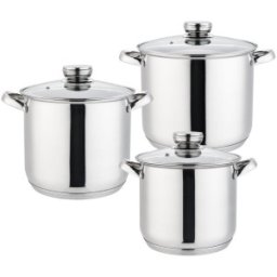 Set 3 Oale din Inox cu Capace din Sticla, Plita cu Inductie, Grunberg