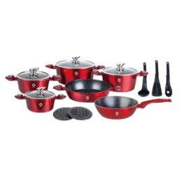 Set 2 x Vase din Aluminiu, Rosii, Set 15 Piese, Capace din Sticla, Compatibile cu Plita cu Inductie, Grunberg