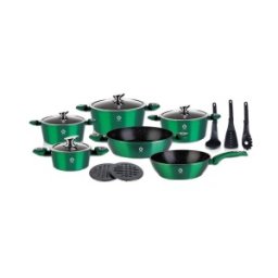 Set 2 x Vase din Aluminiu, Verzi, Set 15 Piese, Capace din Sticla, Compatibile cu Plita cu Inductie, Grunberg