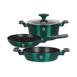 Set 3 Vase din Aluminiu si Capac din Sticla, Verzi, Compatibile cu Plita cu Inductie, Grunberg