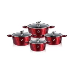 Set 4 Cratite din Aluminiu cu Capace din Sticla, Rosii, Compatibile cu Plita cu Inductie, Grunberg