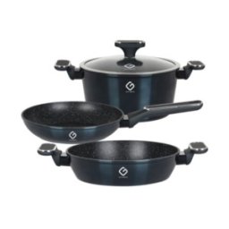 Set 2 x 3 Vase din Aluminiu si Capac din Sticla, Albastre, Compatibile cu Plita cu Inductie, Grunberg