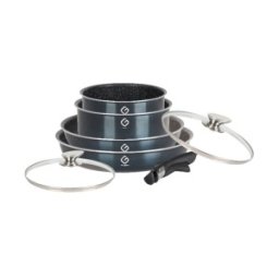 Set 2 x 4 Vase din Aluminiu cu 2 Capace si Maner Detasabil, Albastre, Compatibile cu Plita cu Inductie, Grunberg