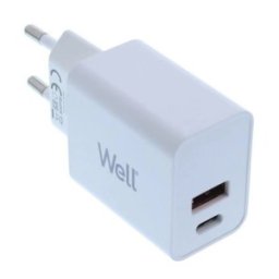 Incarcator Retea Well, 1 x USB-A QC3.0, 1x USB-C PD 30W, Alb, Polybag