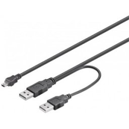 Cablu USB 2.0 2 x A Tata - mini USB 5p Tata, Negru 0.6 m, Goobay