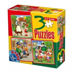 Set 3 Puzzle-uri Basme: Scufita Rosie, Pinocchio, Alba ca Zapada, D-toys