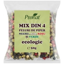 Mix din 4 feluri de Piper Negru, Alb, Rosu si Verde, Bio, 50 g, Pronat