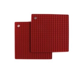 Set 2 x 2 Suport Termoizolant din Silicon, Rosu, Patrat, pentru Vase Fierbinti, Grunberg
