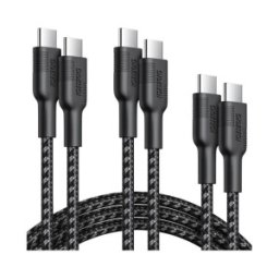 Set 2 x 3 Cabluri USB-C, USB-C Choetech MIX00108, 1.2 m + 2 x 2 m, Negru