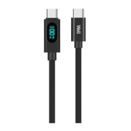 Set 2 x Cablu de Date si Incarcare USB-C - USB-C, 1 m, Afisaj Incarcare, 20V/5A 100W, Well, Negru