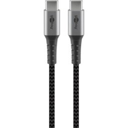 Set 2 x Cablu de Date USB-C tata - USB-C tata, Gri/Argintiu, Textil, Flexibil, 2 m, Goobay