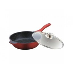 Tigaie Adanca Antiaderenta, 24 cm, cu Capac dinSticla, Burgundy, Bachmayer